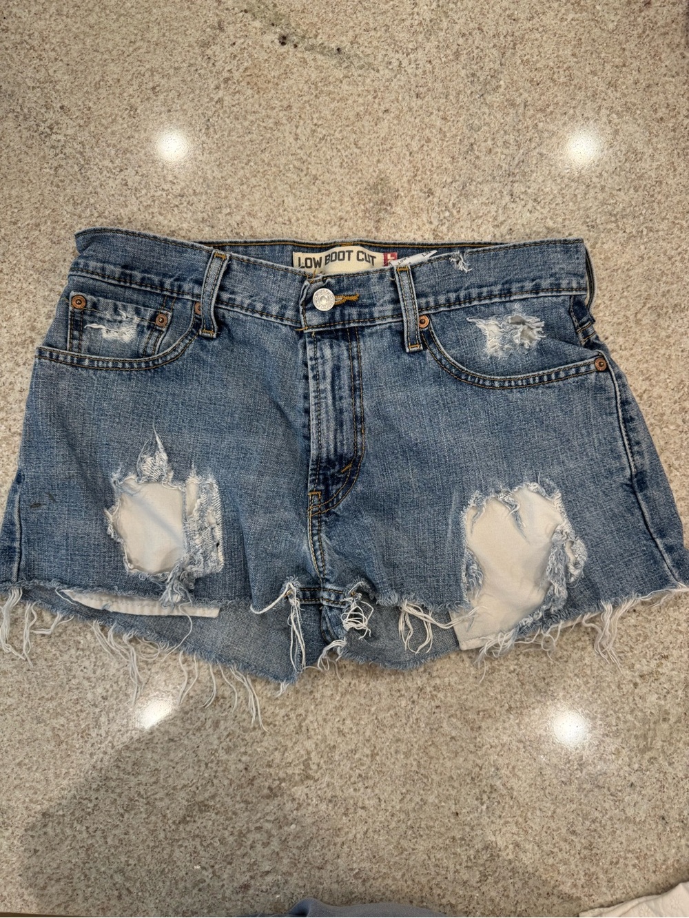 Levi's Distressed Blue Denim Shorts with Frayed Hem